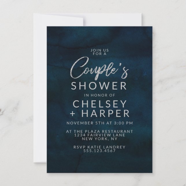 Invitación Ducha nupcial de matrimonio de la pareja azul lust (Anverso)