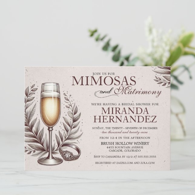 Invitación Ducha nupcial de Mimosas y Matrimonio (Anverso de pie)