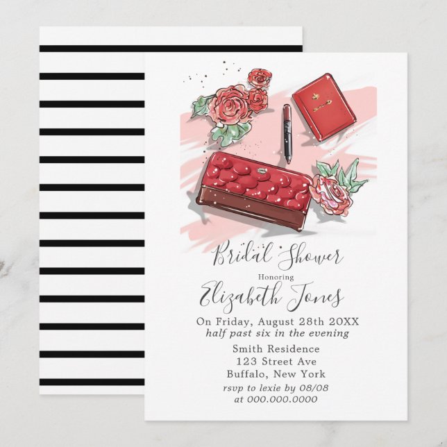 Invitación Ducha nupcial de moda francesa roja (Anverso / Reverso)
