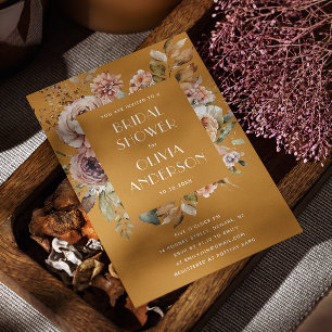 Invitación Ducha nupcial de Mustard Brown Elegante Boho Rus
