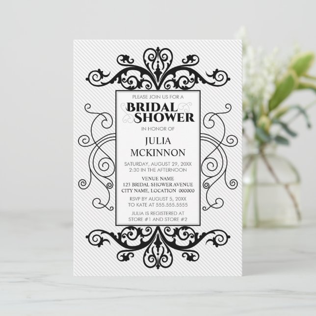 Invitación Ducha nupcial de nevadas negras y blancas (Anverso de pie)