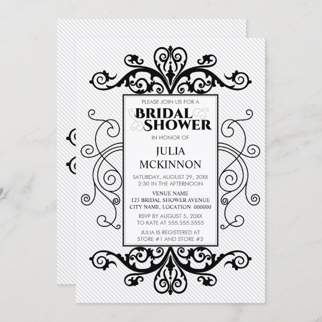 Invitación Ducha nupcial de nevadas negras y blancas (Anverso / Reverso)