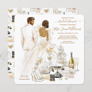 Invitación Ducha nupcial de novia de piel oscura