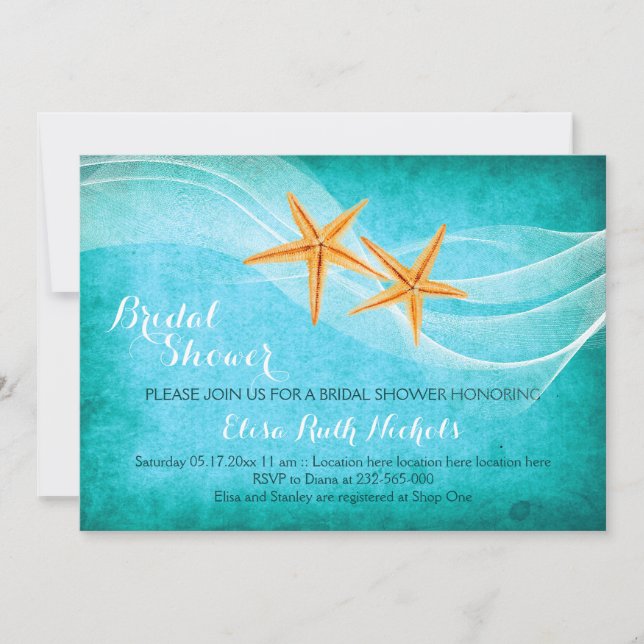 Invitación Ducha nupcial de novia en la playa de Starfish (Anverso)