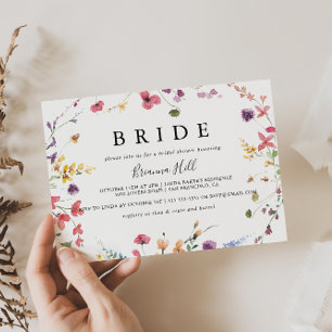 Invitación Ducha nupcial de novia floral salvaje de color clá