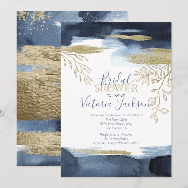 Invitación Ducha nupcial de oro blanco de la marina (Anverso / Reverso)