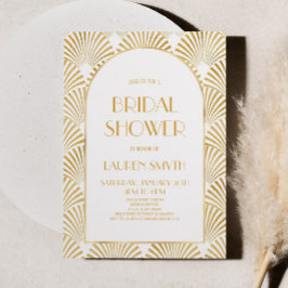 Invitación Ducha nupcial de oro blanco geométrico Art Deco