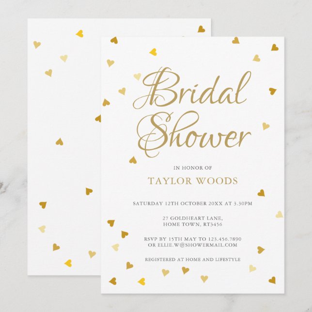 Invitación Ducha nupcial de oro confetti (Anverso / Reverso)