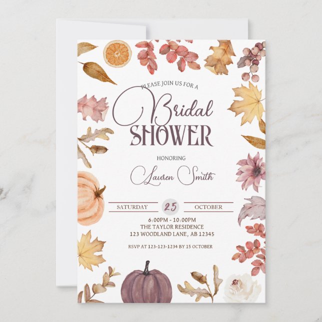 Invitación Ducha nupcial de otoño, futura novia de otoño de B (Anverso)