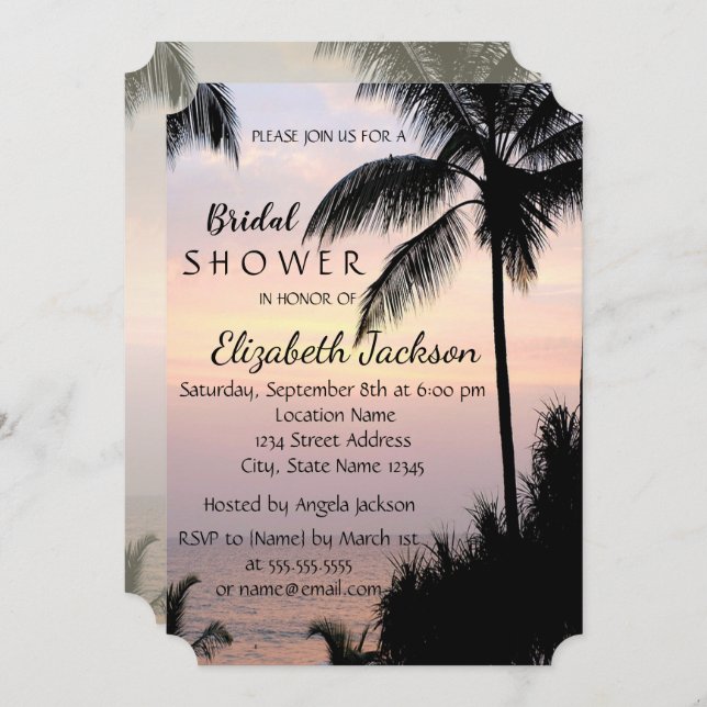 Invitación Ducha nupcial de palmas de matrimonio de playa (Anverso / Reverso)