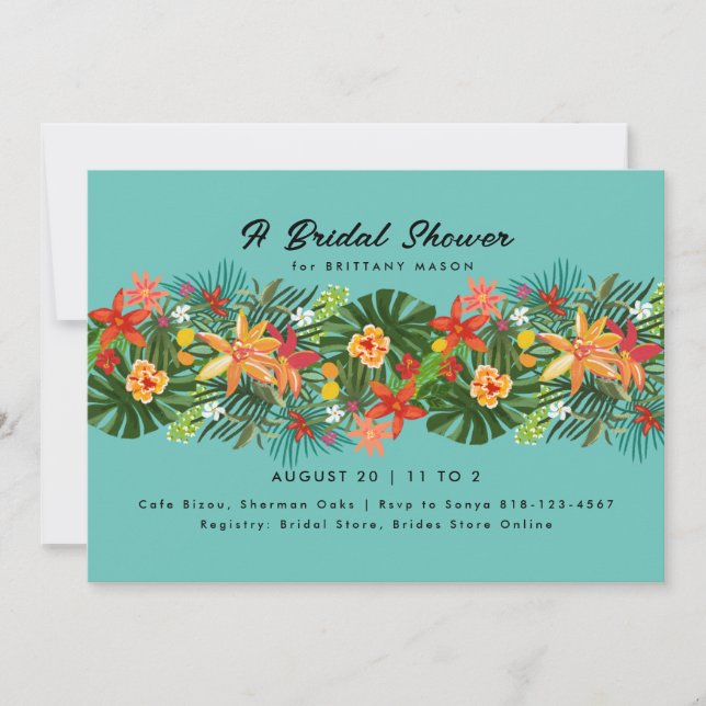 Invitación Ducha nupcial de palmas florales tropicales (Anverso)