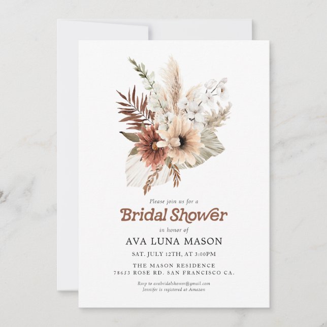 Invitación Ducha nupcial de pampas (Anverso)