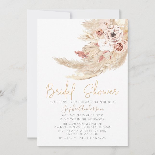 Invitación Ducha nupcial de pampas bohemias del desierto (Anverso)