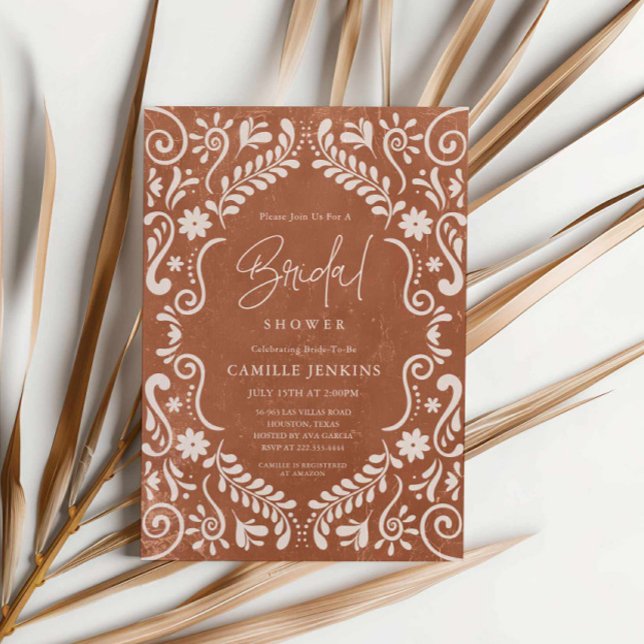 Invitación Ducha nupcial de Papel Rústico Mexicano (Mexican Terracotta Talavera Bridal Shower)