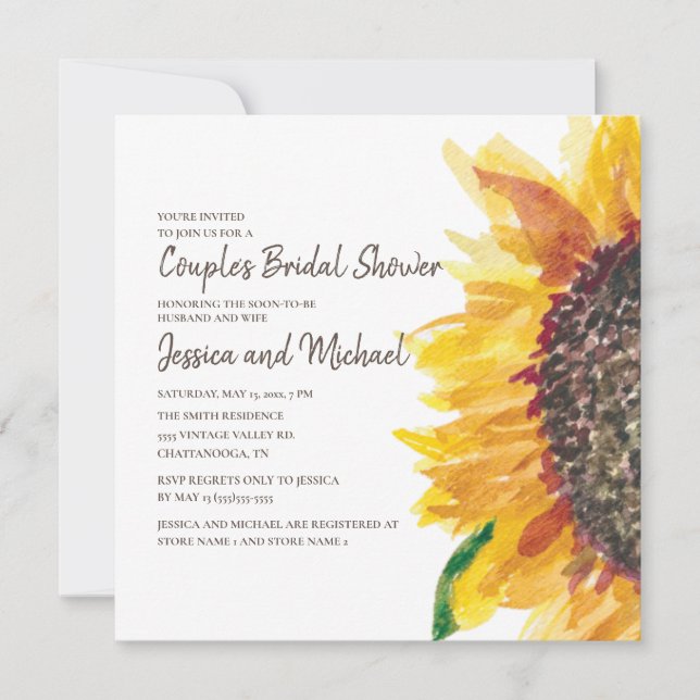 Invitación Ducha nupcial de pareja de girasoles amarillo marr (Anverso)