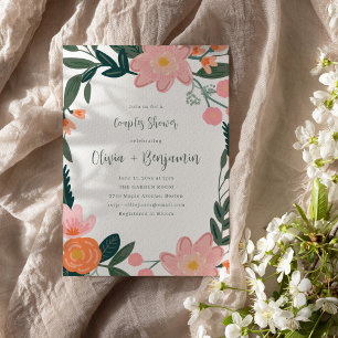 Invitación Ducha Nupcial de Parejas Floral Rosa con Estilo