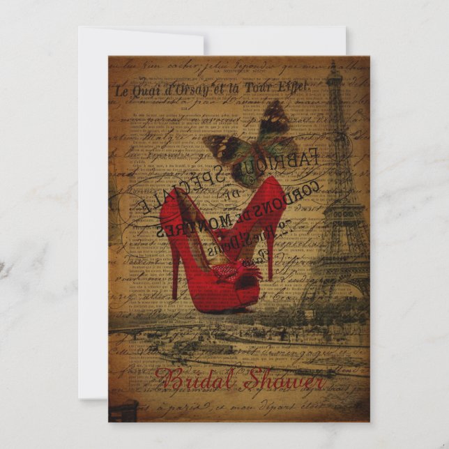 Invitación ducha nupcial de París de la torre Eiffel roja de (Anverso)