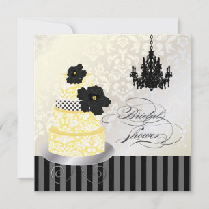 Invitación Ducha nupcial de pastel de Boda blanco y amarillo 