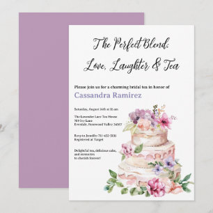Invitación Ducha nupcial de pastel de flores moradas rosadas