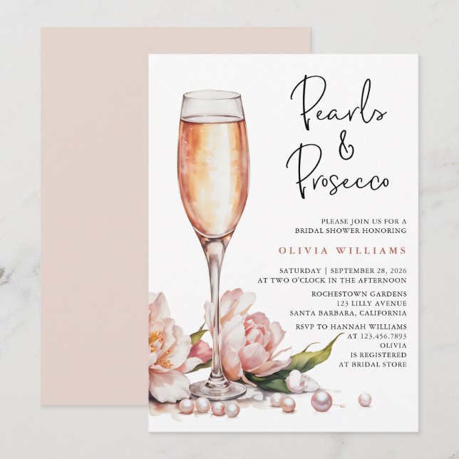 Invitación Ducha nupcial de Pearls & Prosecco (Anverso / Reverso)