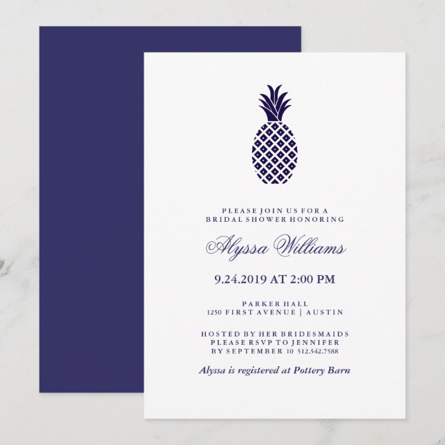 Invitación Ducha nupcial de piña de la marina clásica (Anverso / Reverso)
