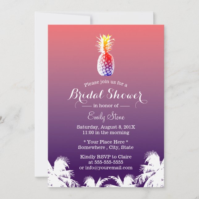 Invitación Ducha nupcial de piña y palmeras hawaianas (Anverso)