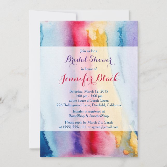 Invitación Ducha nupcial de pintura acuarela de moda (Anverso)