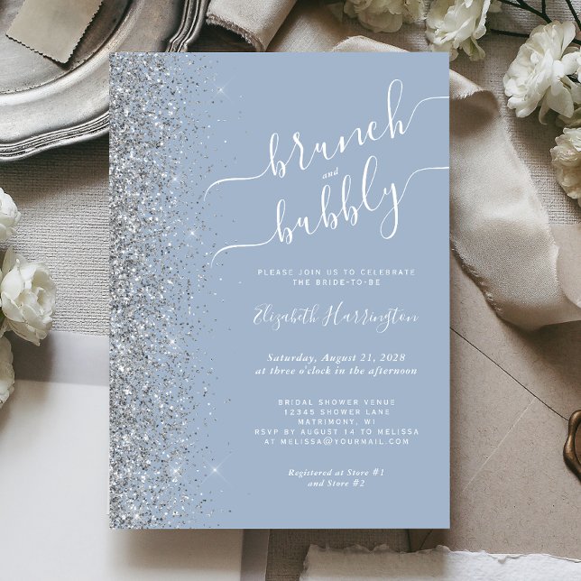 Invitación Ducha nupcial de plata azul y brunch (Subido por el creador)