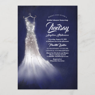 Invitación Ducha nupcial de plata del azul de vestido