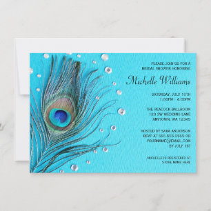Invitación Ducha nupcial de plumas de pavo real Aqua