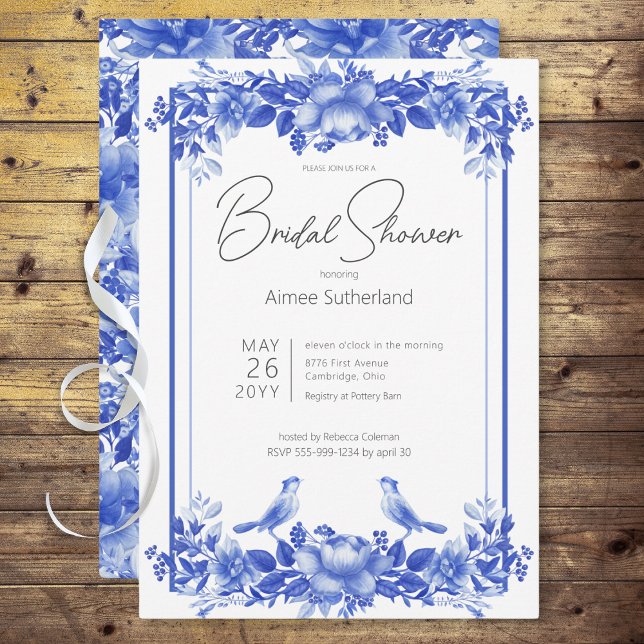 Invitación Ducha nupcial de porcelana floral azul y blanca (Blue & White Floral Porcelain Bridal Shower Invitation)