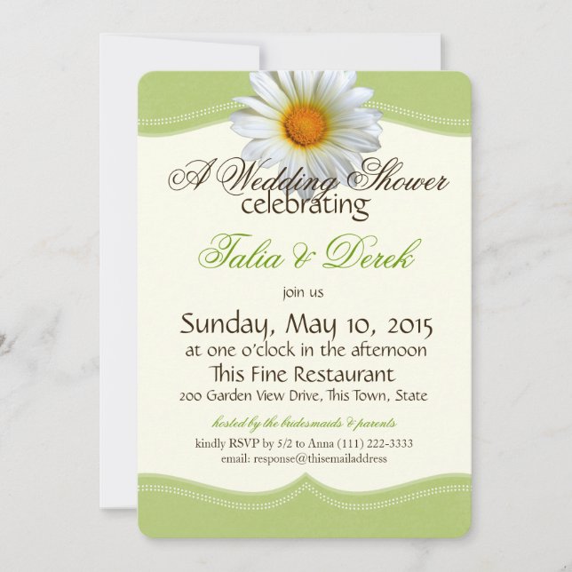 Invitación Ducha nupcial de primavera verde y gazania blanca (Anverso)