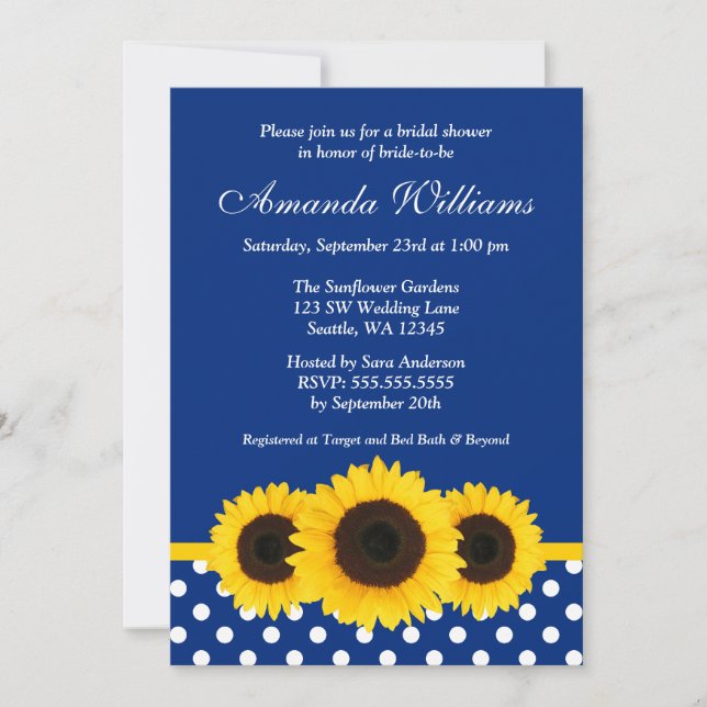 Invitación Ducha nupcial de Punto de Polka Blanco y Azul (Anverso)