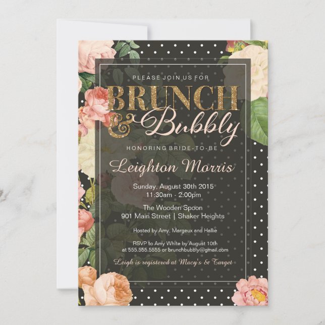 Invitación Ducha nupcial de puntos vírgenes de brunch y burbu (Anverso)