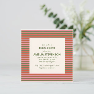 Invitación Ducha Nupcial de Rayas Retro Rosa Naranja Verde