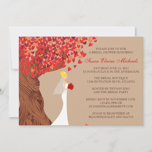 Invitación Ducha nupcial de roble de los corazones caídos (Anverso)