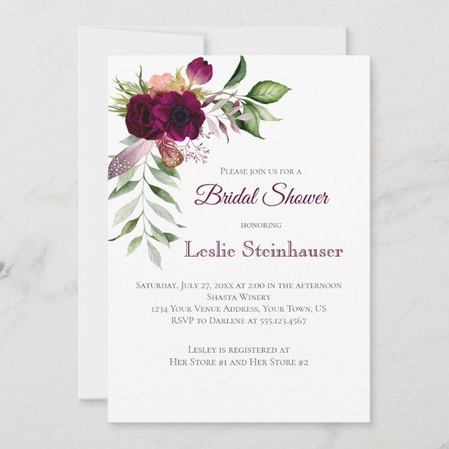 Invitación Ducha nupcial de romance floral bohemio (Anverso)