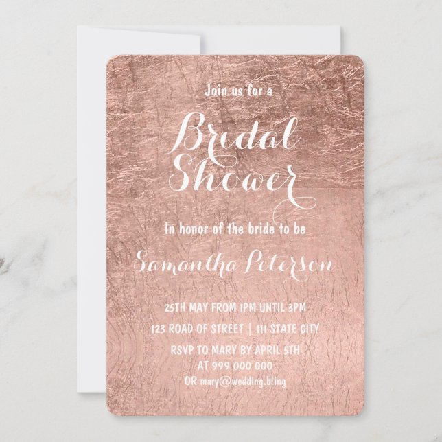 Invitación Ducha nupcial de rosa de lujo (Anverso)