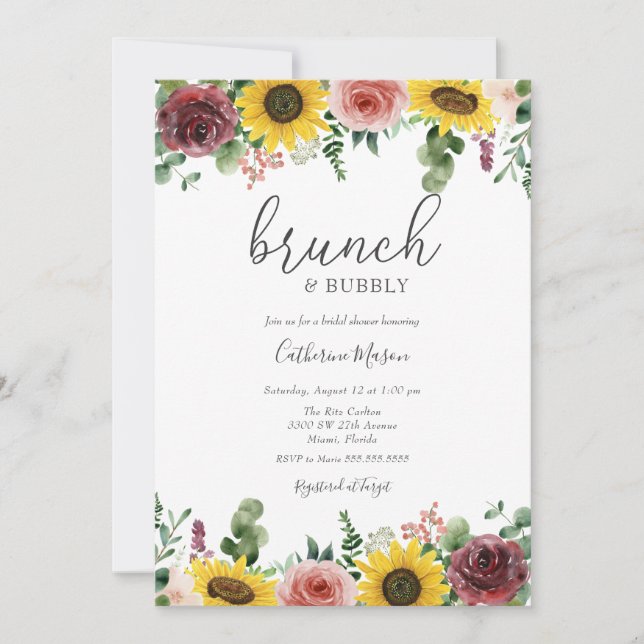 Invitación Ducha nupcial de Rosa y brunch (Anverso)