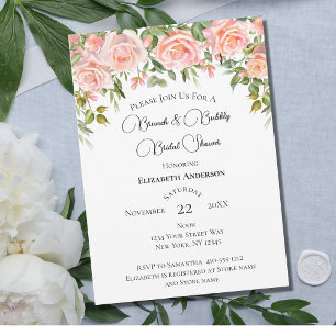 Invitación Ducha Nupcial de Rosas Rosadas con Verde Brunch y