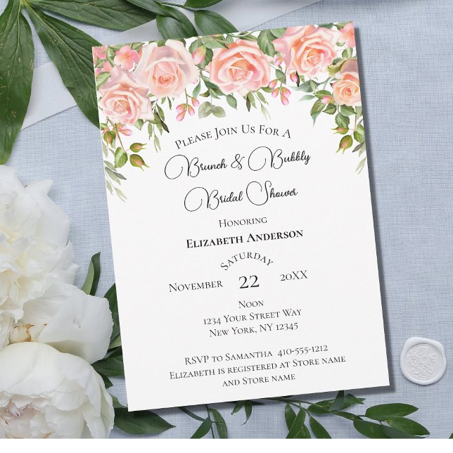 Invitación Ducha Nupcial de Rosas Rosadas con Verde Brunch y  (Subido por el creador)