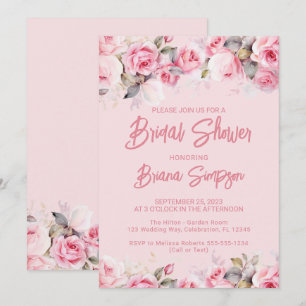 Invitación Ducha Nupcial de Rosas Rosadas Florales