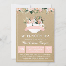 Invitación Ducha nupcial de Rubor de la taza de té floral del