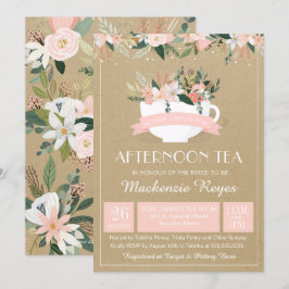 Invitación Ducha nupcial de Rubor de la taza de té floral del
