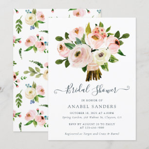 Invitación Ducha nupcial de Rubor de los Peonies florales de