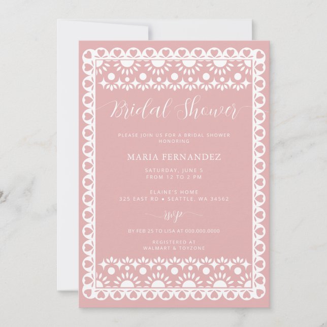Invitación Ducha nupcial de Rubor Papel Picado (Anverso)