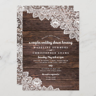 Invitación Ducha nupcial de Rustic Lace y Wood