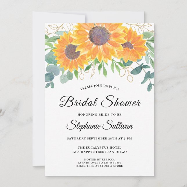 Invitación Ducha nupcial de Sunflower Eucalyptus (Anverso)