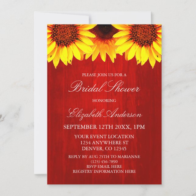 Invitación Ducha nupcial de Sunflower Rustic Wood (Anverso)