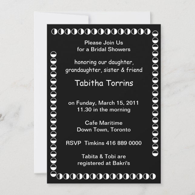 Invitación Ducha nupcial de TABITHA TORRINS (Anverso)